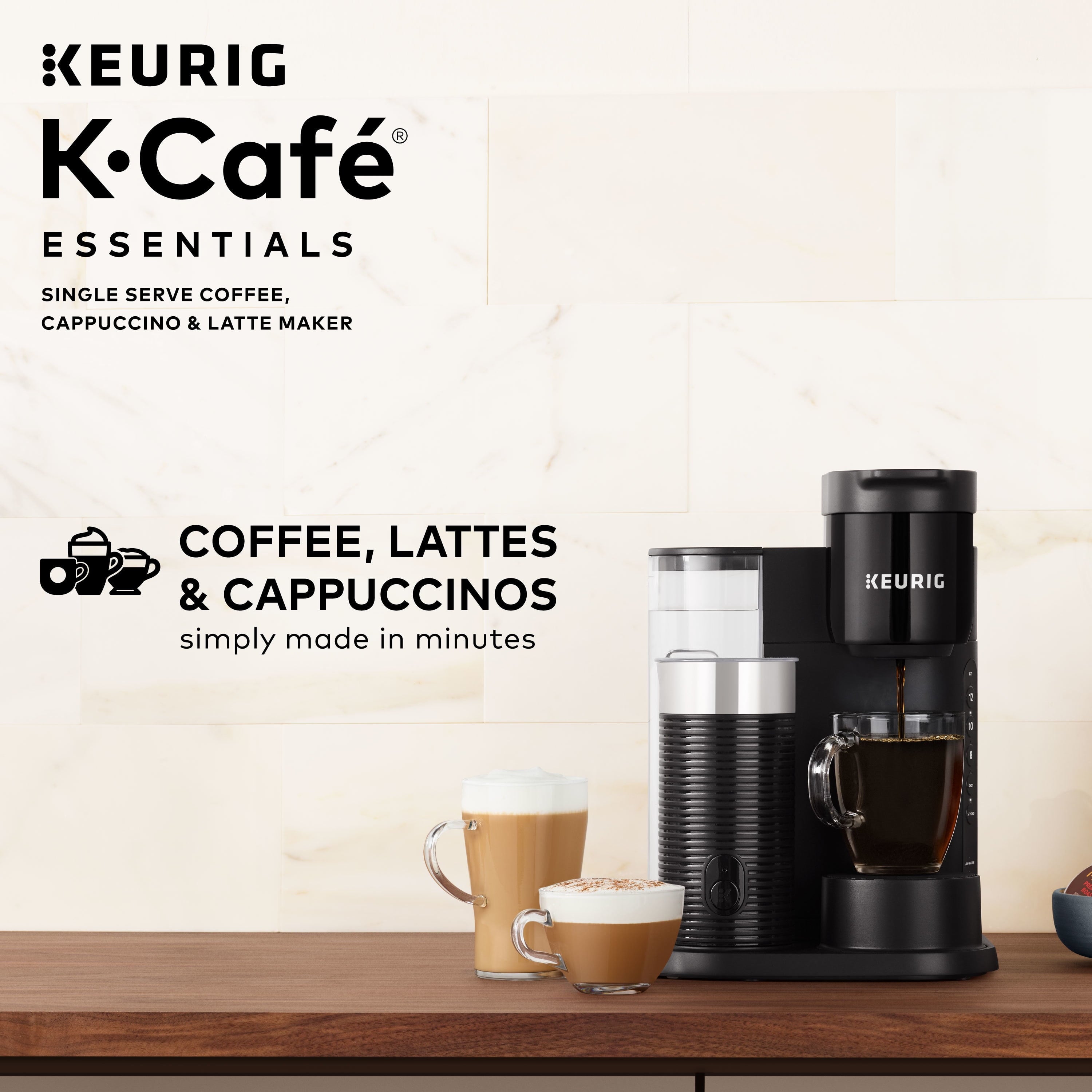 Keurig K-Cafe Essentials Single-Serve K-Cup Pod Coffee - Latte and Cappuccino Maker with Built-In Frother, Black