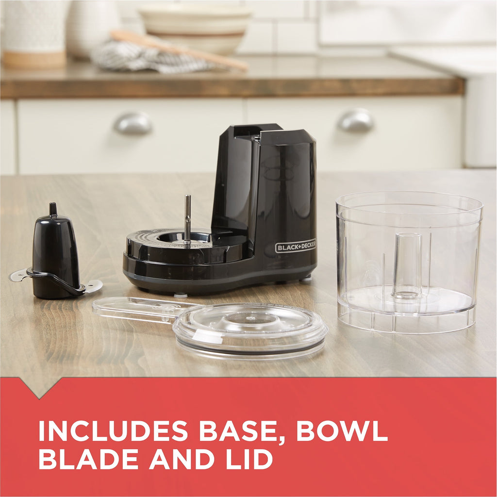 BLACK+DECKER 1.5-Cup Electric Food Chopper - One Touch Pulse, 150W Motor, Mini Food Processor, Stay-Sharp Blade, Dishwasher Safe