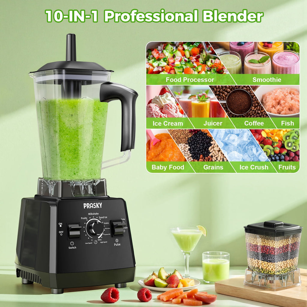 PRASKY Countertop Blender - 2-in-1 Professional Blender, 68oz Capacity 1000W 6 Speeds Blender for Kitchen with 25oz to-go Cup (Black)