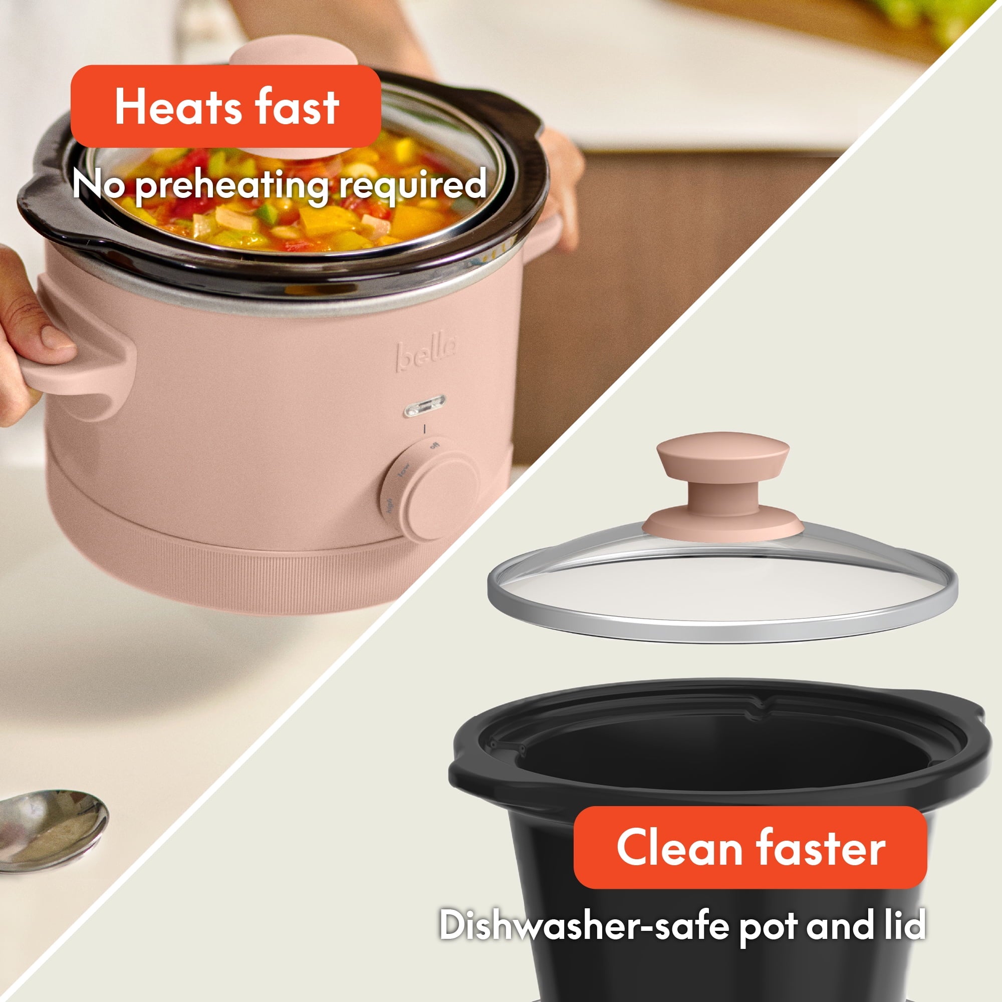 bella 1.5 Qt Manual Slow Cooker with 3 Heat Settings - Ceramic Nonstick Coating, Dishwasher Safe Pot & Tempered Glass Lid, Blossom