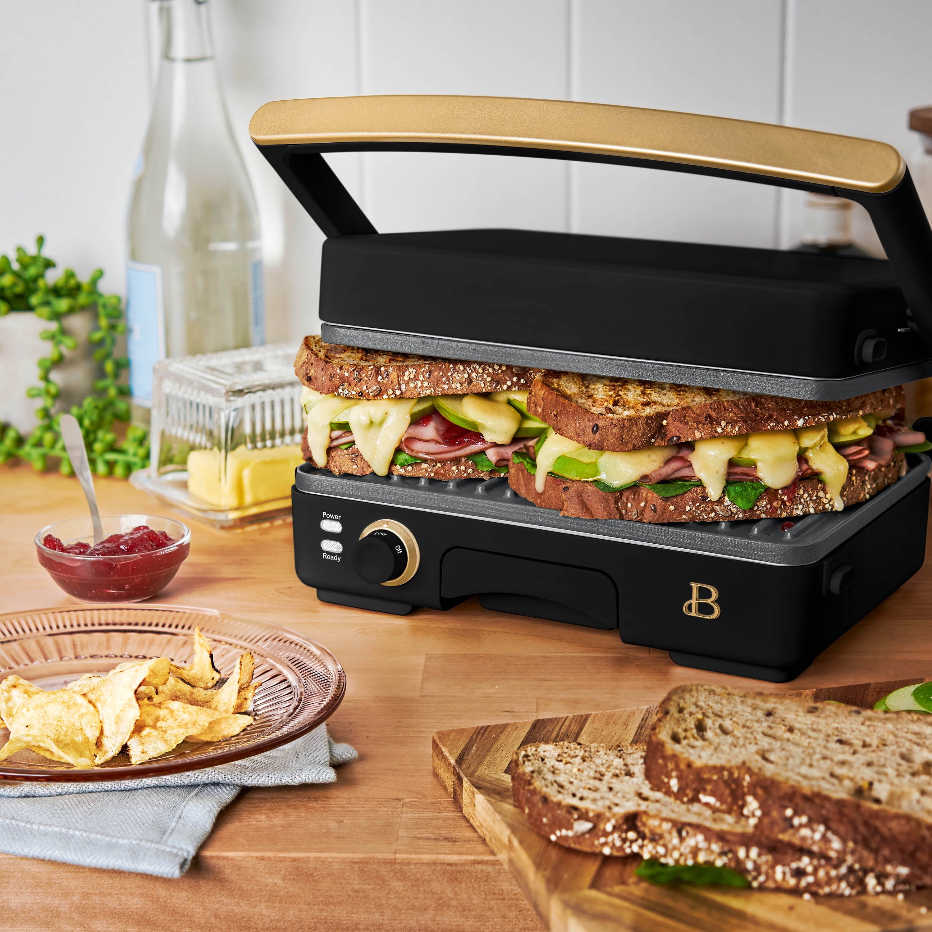 Beautiful 2-in-1 Panini Press & Grill with Detachable Plates - Black Sesame by Drew Barrymore