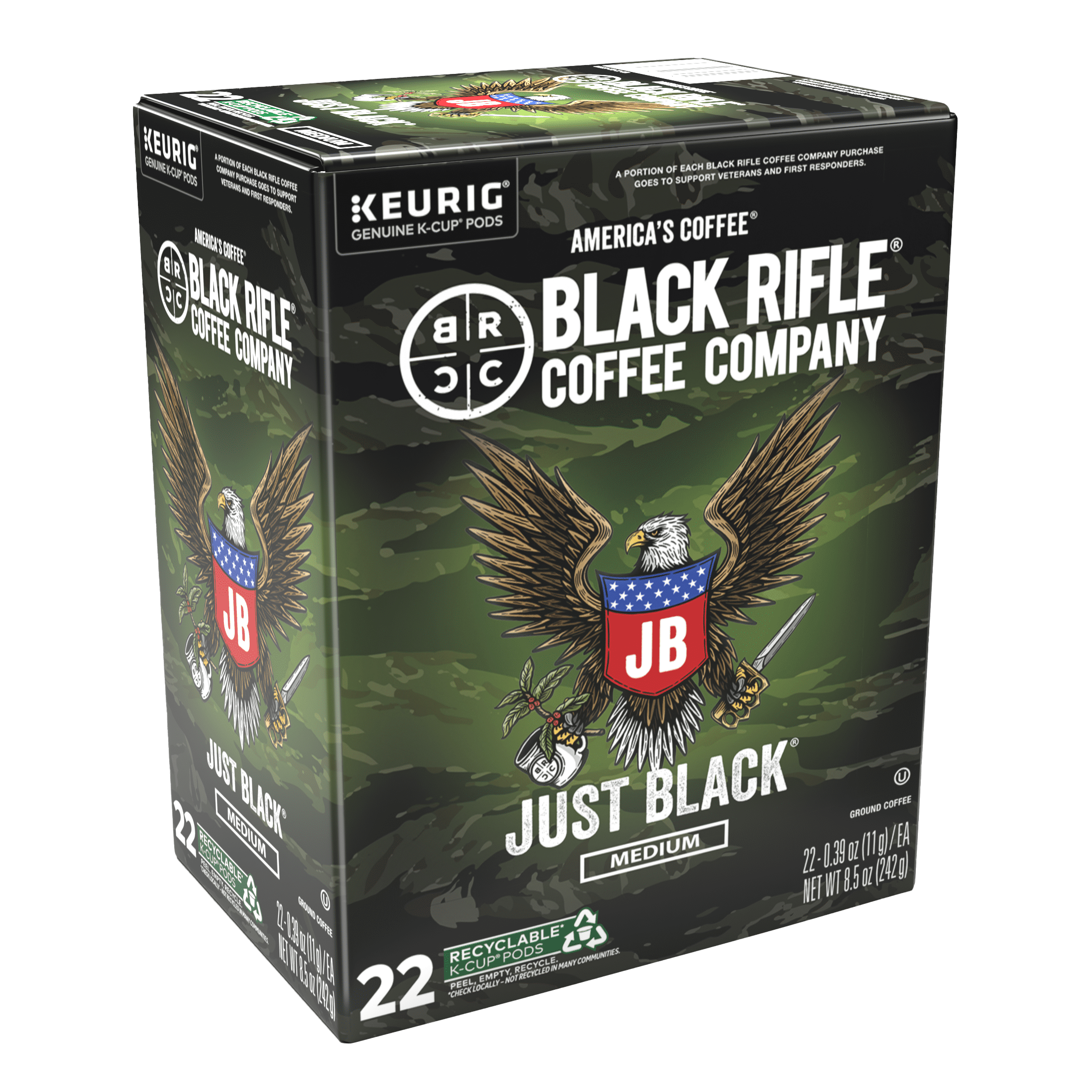 Black Rifle Coffee Company Just Black Keurig K-Cup Pods - Medium Roast, 22 Count