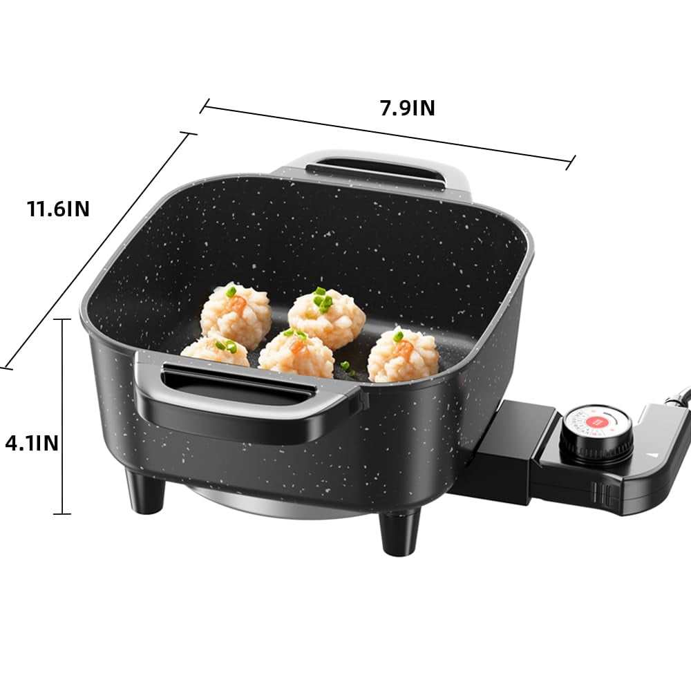 AORAN KITCHEN Electric Frying Pan with Lid - Multifunctional Skillet for Frying, Grilling, Boiling & Cooking, Nonstick, Compact, Easy-to-Clean, Adjustable Temp Control Black