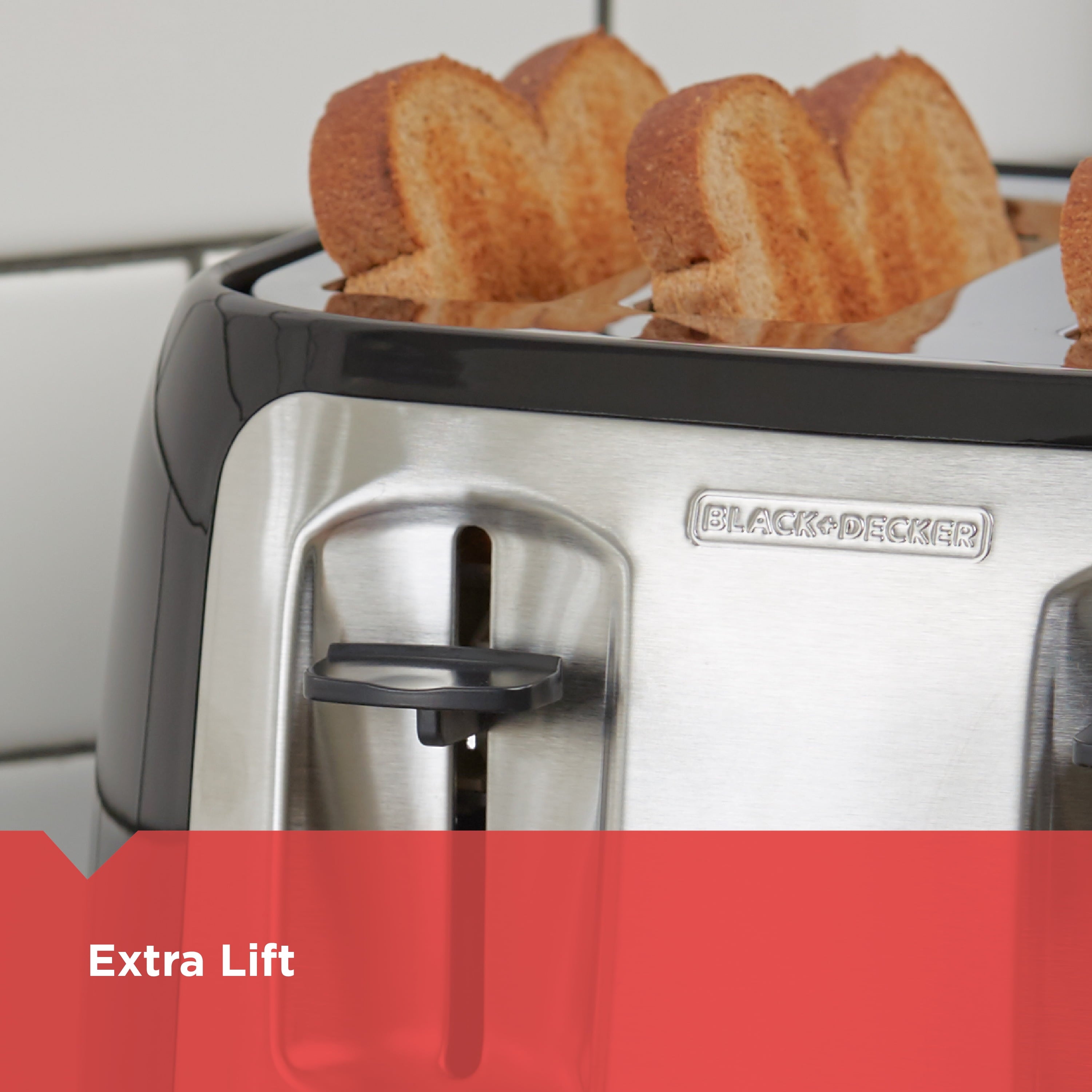 BLACK+DECKER 4-Slice Toaster with Extra-Wide Slots - Black with Stainless Steel Accents, including Crumb Tray