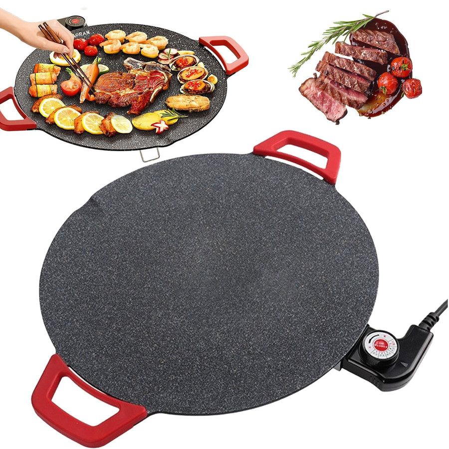 110V Round Nonstick Electric Indoor Grill - Portable Multi-Function Countertop BBQ Griddle, Adjustable Temp Control Non-Stick Cooking Plate for Steak, Pancake, Meat & Vegetable Home Use