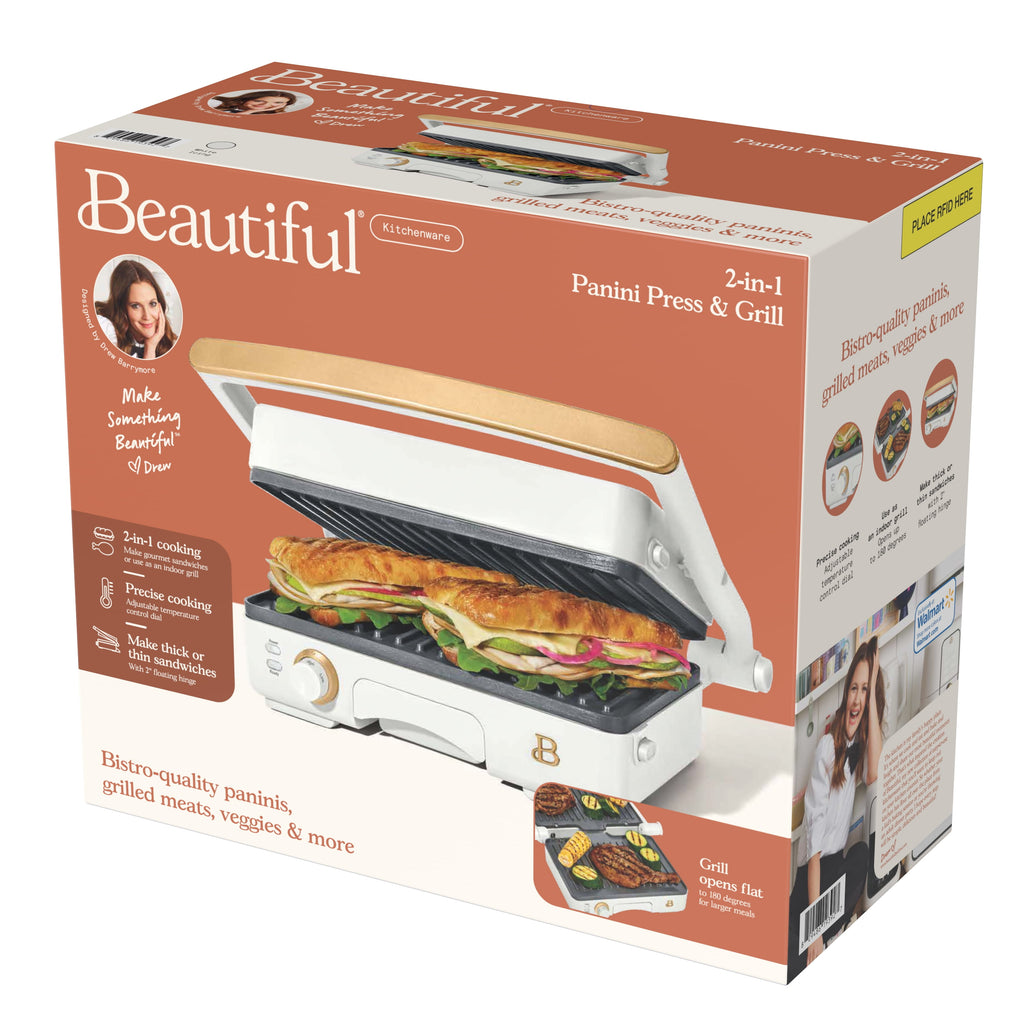 Beautiful 2-in-1 Panini Press & Grill - White Icing by Drew Barrymore