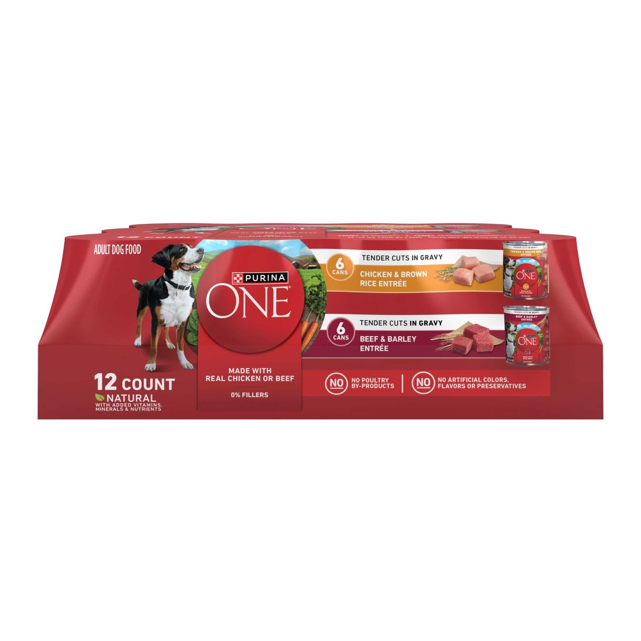 Purina ONE Tender Cuts in Gravy Chicken and Brown Rice and Beef and Barley Entrees High Protein Wet Dog Food Variety Pack - 13 oz Cans