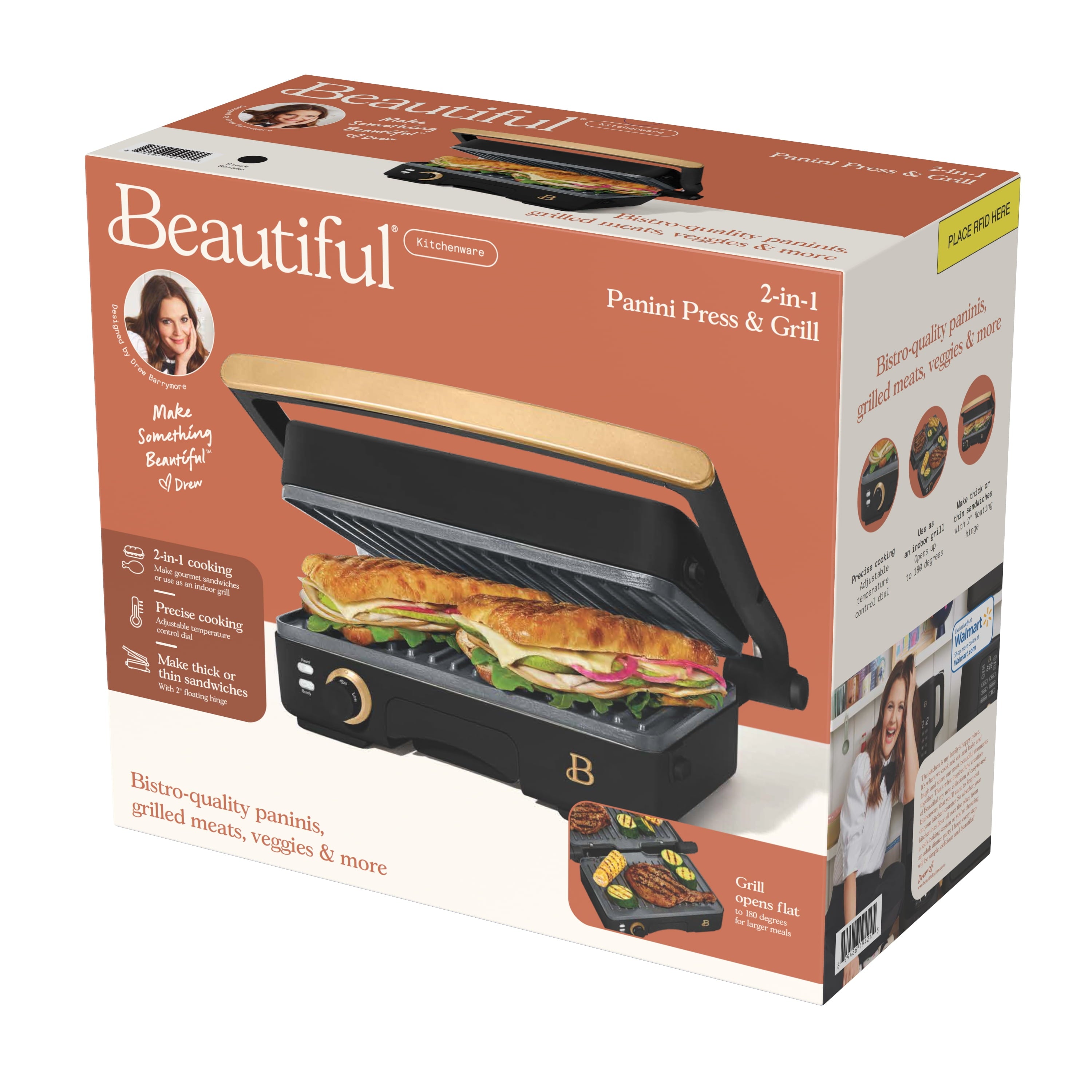 Beautiful 2-in-1 Panini Press & Grill with Detachable Plates - Black Sesame by Drew Barrymore