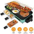 TeqHome Counter Top Indoor Grill Electric 2 in 1 1500W Electric Grill for Kitchen with Grill Net 5 Temperature Control 3 Small Trays Removeable Plate Dishwasher Safe Green