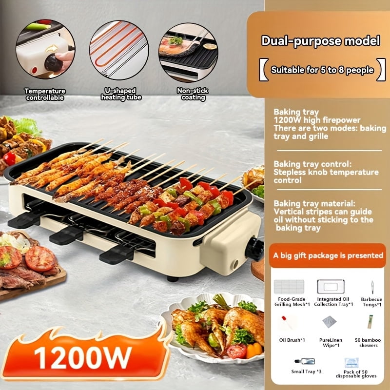 DELICIO 15.7-Inch Electric Indoor Grill - Non-Stick Countertop Barbecue Grill for Indoor Cooking, Smokeless Wood-Free Operation, Ideal for Small Families