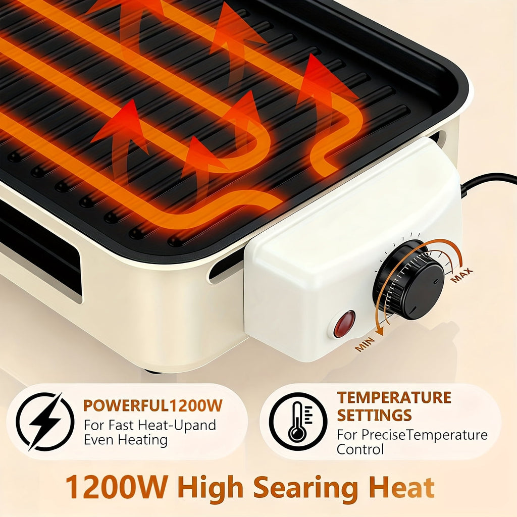 DELICIO 15.7-Inch Electric Indoor Grill - Non-Stick Countertop Barbecue Grill for Indoor Cooking, Smokeless Wood-Free Operation, Ideal for Small Families