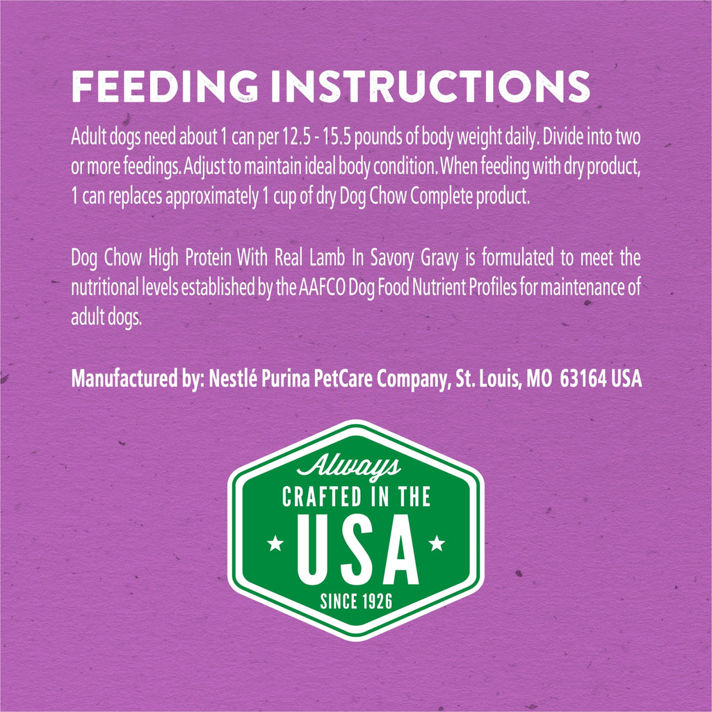 Purina Dog Chow Wet Dog Food - High Protein Real Lamb in Gravy, 13 oz Can