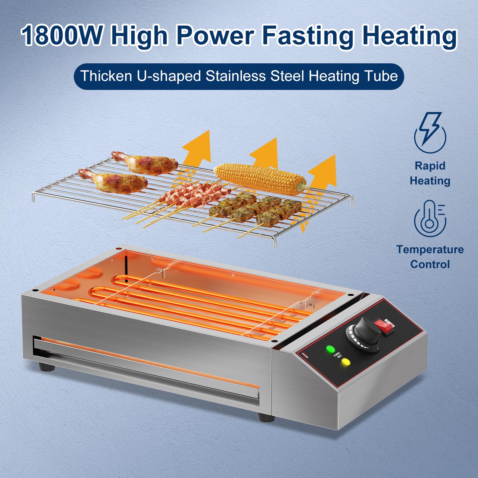 1800W Electric Indoor Grill - Portable Smokeless BBQ Countertop Grill with Removable Griddle - Stainless Steel for Home, Camping, Parties & Picnics
