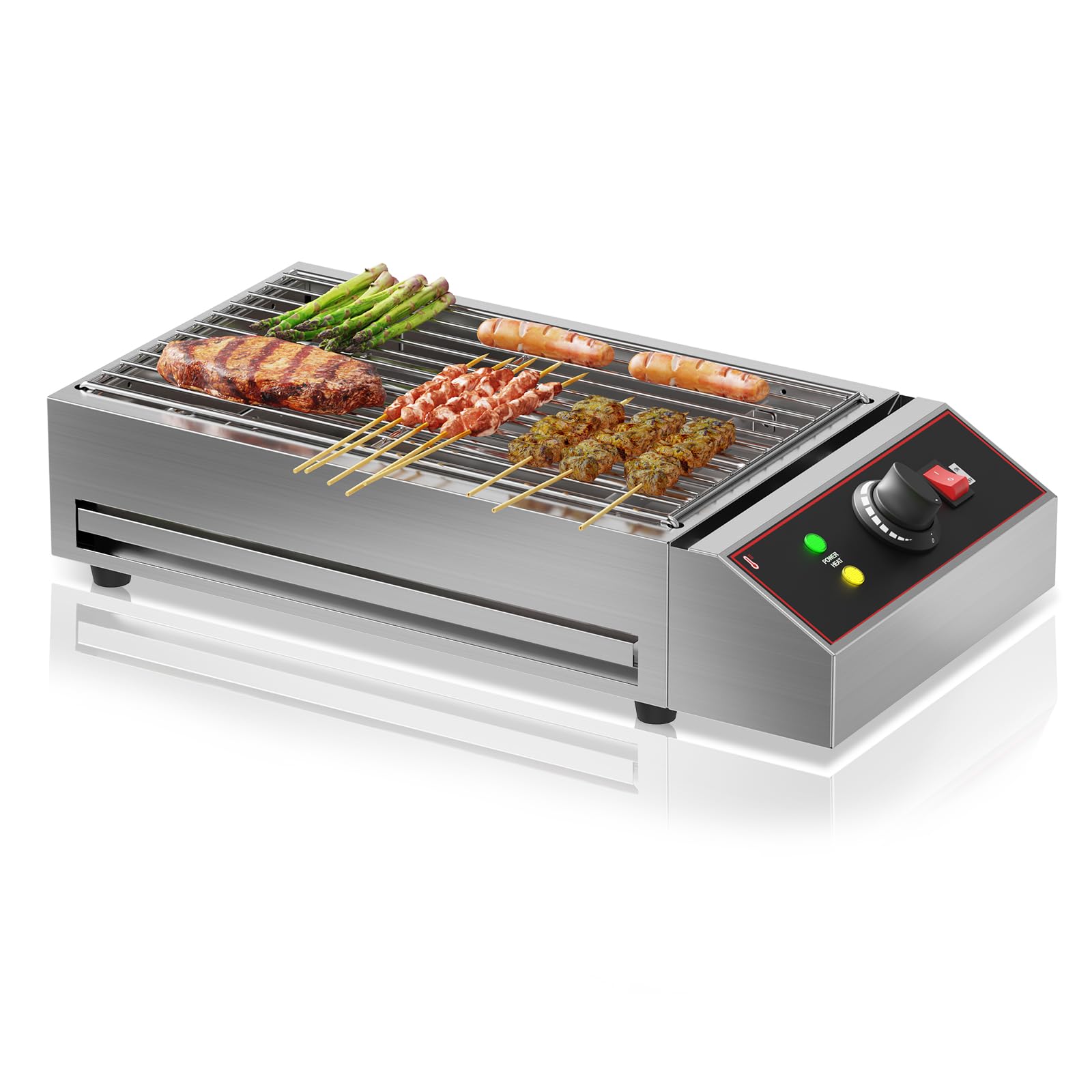 1800W Electric Indoor Grill - Portable Smokeless BBQ Countertop Grill with Removable Griddle - Stainless Steel for Home, Camping, Parties & Picnics
