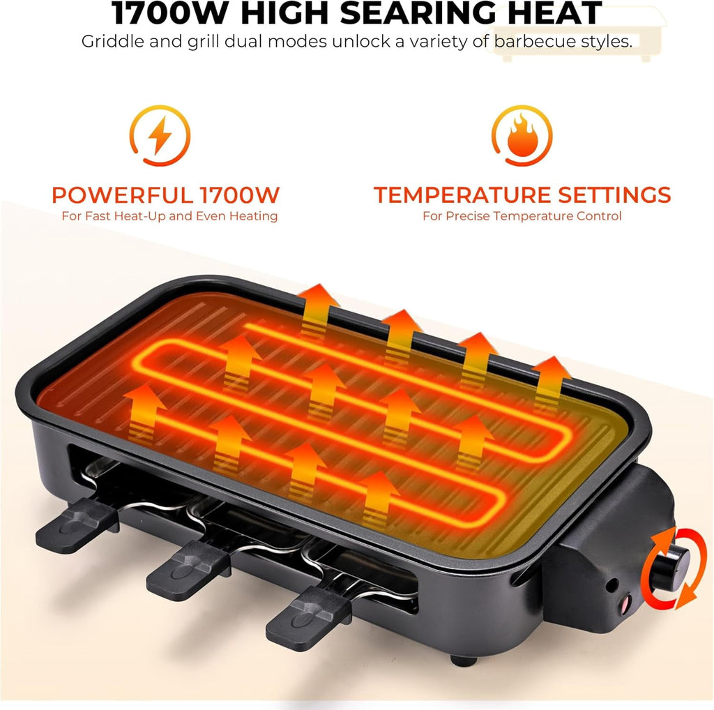 Electric Indoor Grill - 2 in 1 Indoor Grills for Kitchen with Grill Net & Non-Stick Cooking Removable Plate, Temperature Control, Dishwasher Safe, 1500W Smokeless barbecue