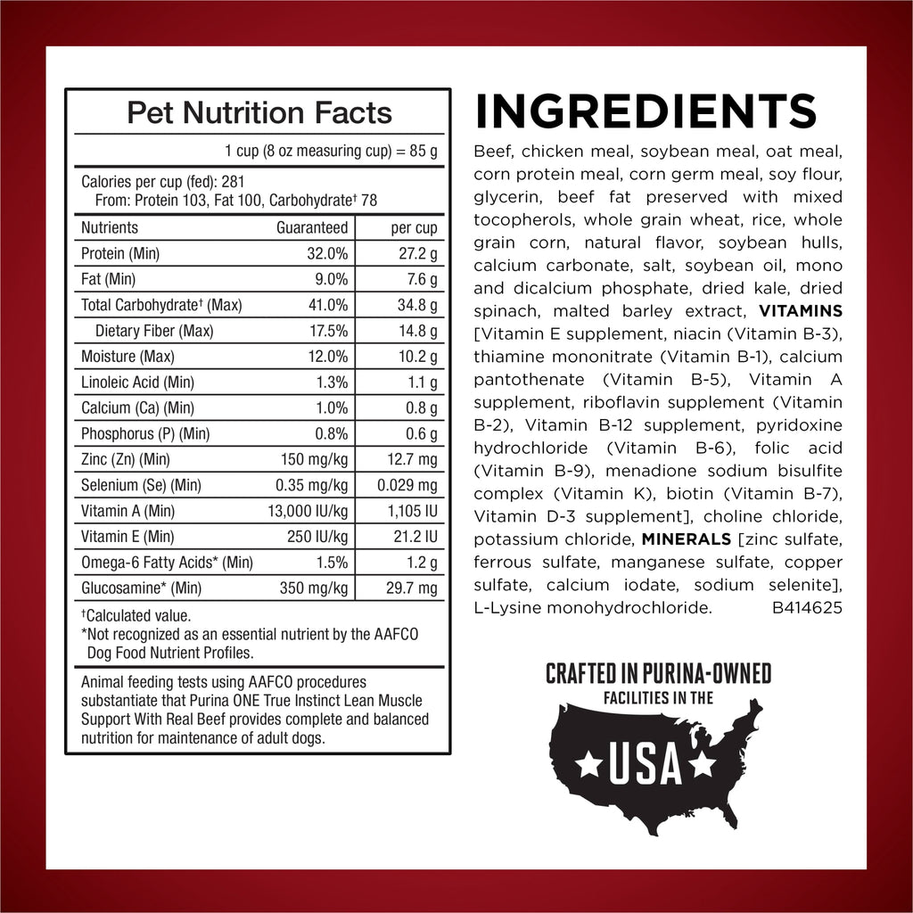 Purina One True Instinct Lean Muscle Support With Real Beef Natural With Added Vitamins - Minerals and Nutrients High Protein Dog Food, 15 lb Bag