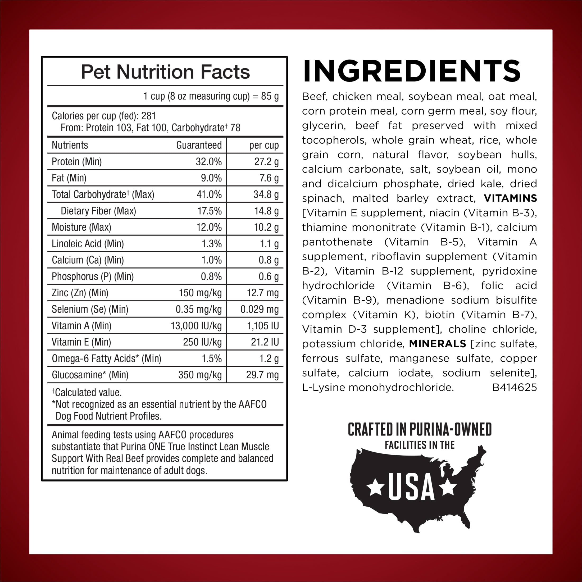 Purina One True Instinct Lean Muscle Support With Real Beef Natural With Added Vitamins - Minerals and Nutrients High Protein Dog Food, 15 lb Bag
