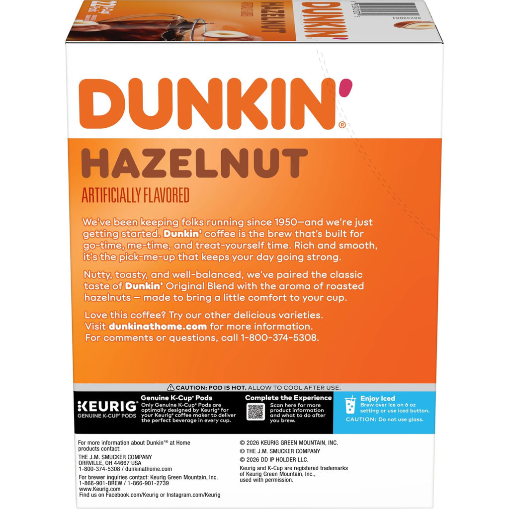 Dunkin’ Hazelnut Artificially Flavored Coffee - Keurig K Cup Pods, 22 Count Box