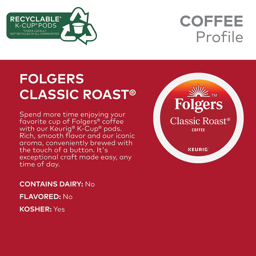 Folgers Classic Roast - Medium Roast Coffee, Keurig K Cup Pods, 24 Count Box - 4-Pack