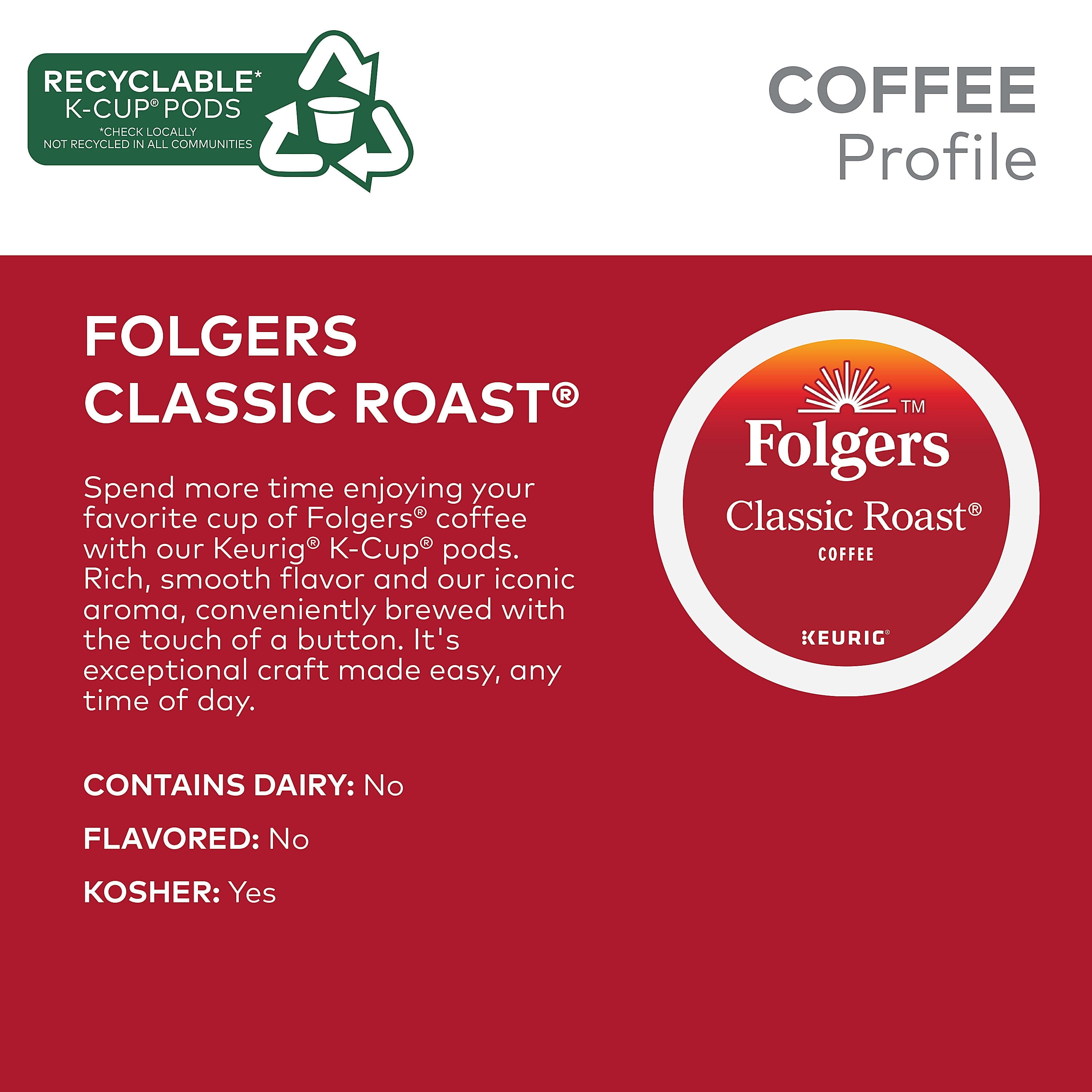 Folgers Classic Roast - Medium Roast Coffee, Keurig K Cup Pods, 24 Count Box - 4-Pack