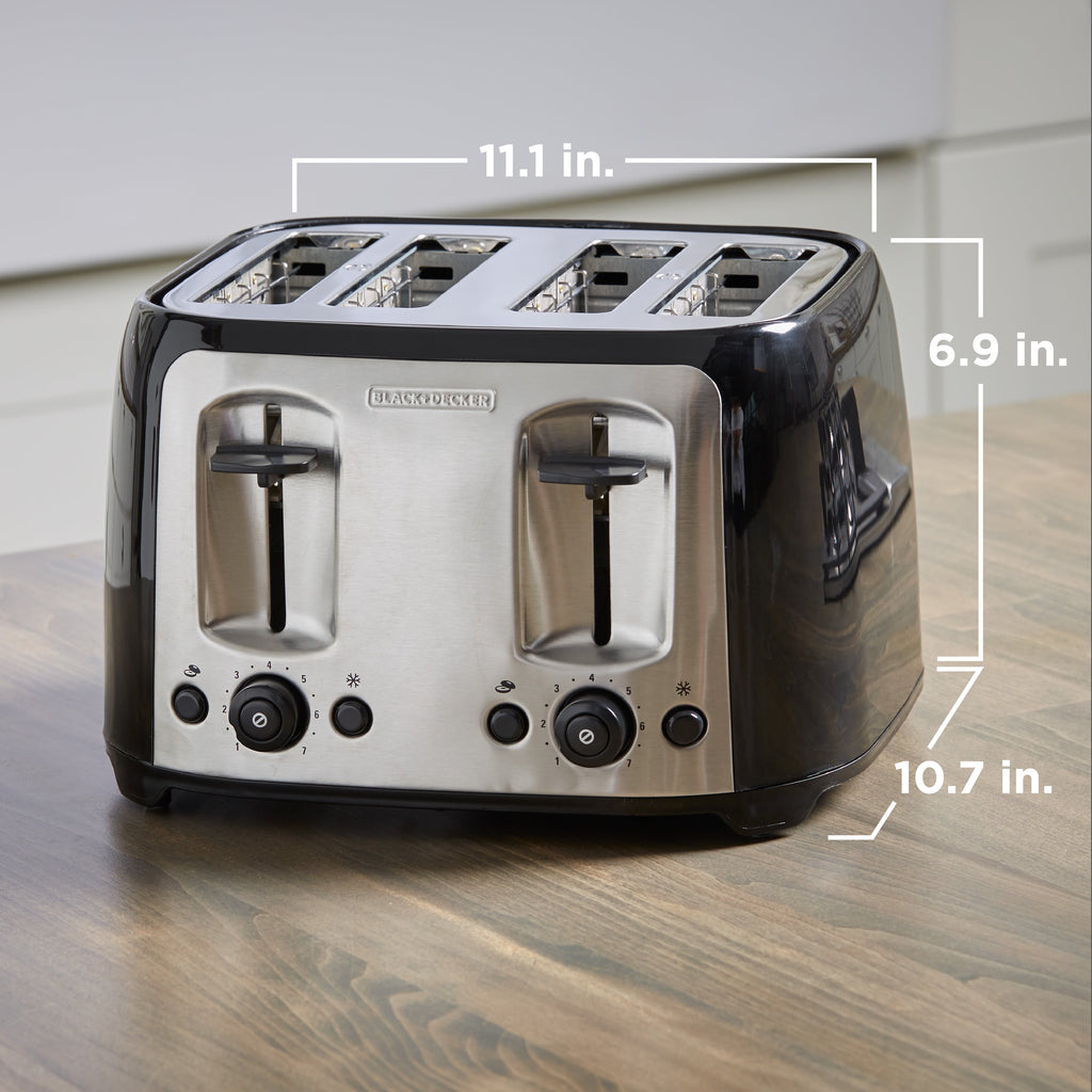 BLACK+DECKER 4-Slice Toaster with Extra-Wide Slots - Black with Stainless Steel Accents, including Crumb Tray