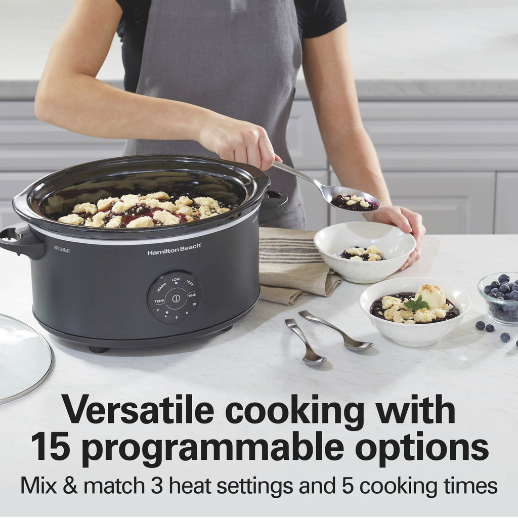 Hamilton Beach 6 Qt Programmable Slow Cooker - Stoneware Crock with Removable Pot, Matte Black