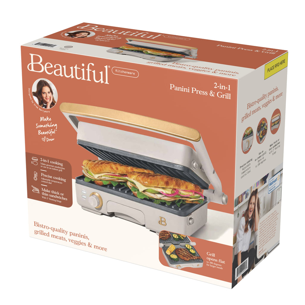 Beautiful 2-in-1 Panini Press & Grill with Detachable Plates - Porcini by Drew Barrymore