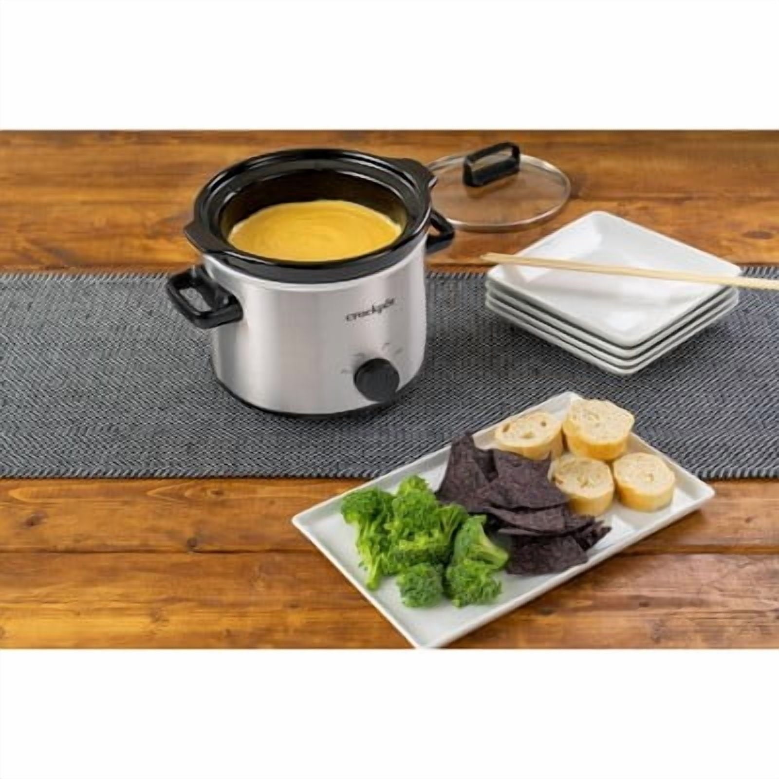 Crock-Pot 2qt Manual Slow Cooker - Stainless Steel: 3 Settings - Reheat & Warmer, Stay-Cool Handles, Dishwasher-Safe Parts
