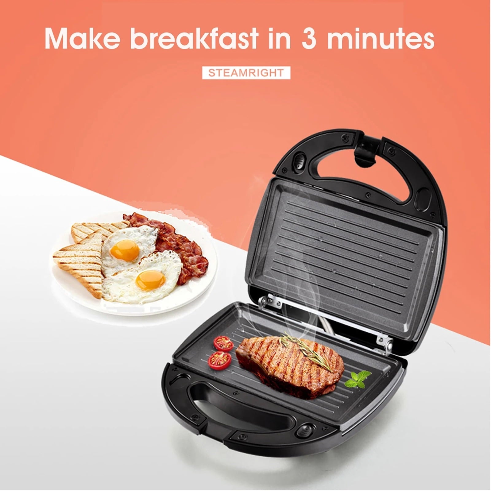 Electric Panini Press Sandwich Maker Indoor Grill - 3-in-1 - Stainless Steel