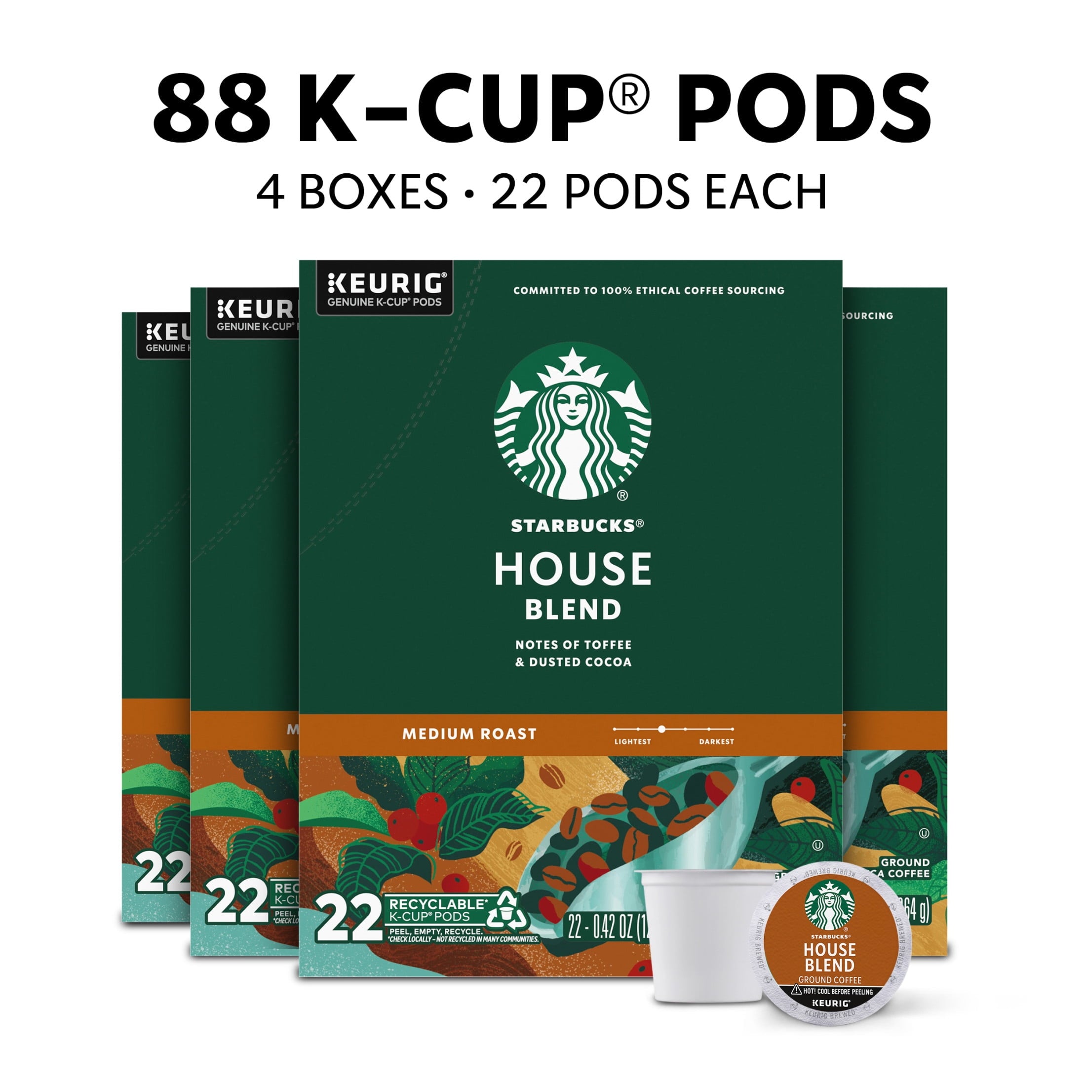 Starbucks House Blend - Medium Roast Keurig K-Cup Coffee Pods, 100% Arabica, 88 Count