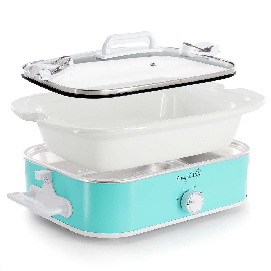 MegaChef 3.5 Quart Casserole Slow Cooker with 3 Temperature Settings (Turquoise)