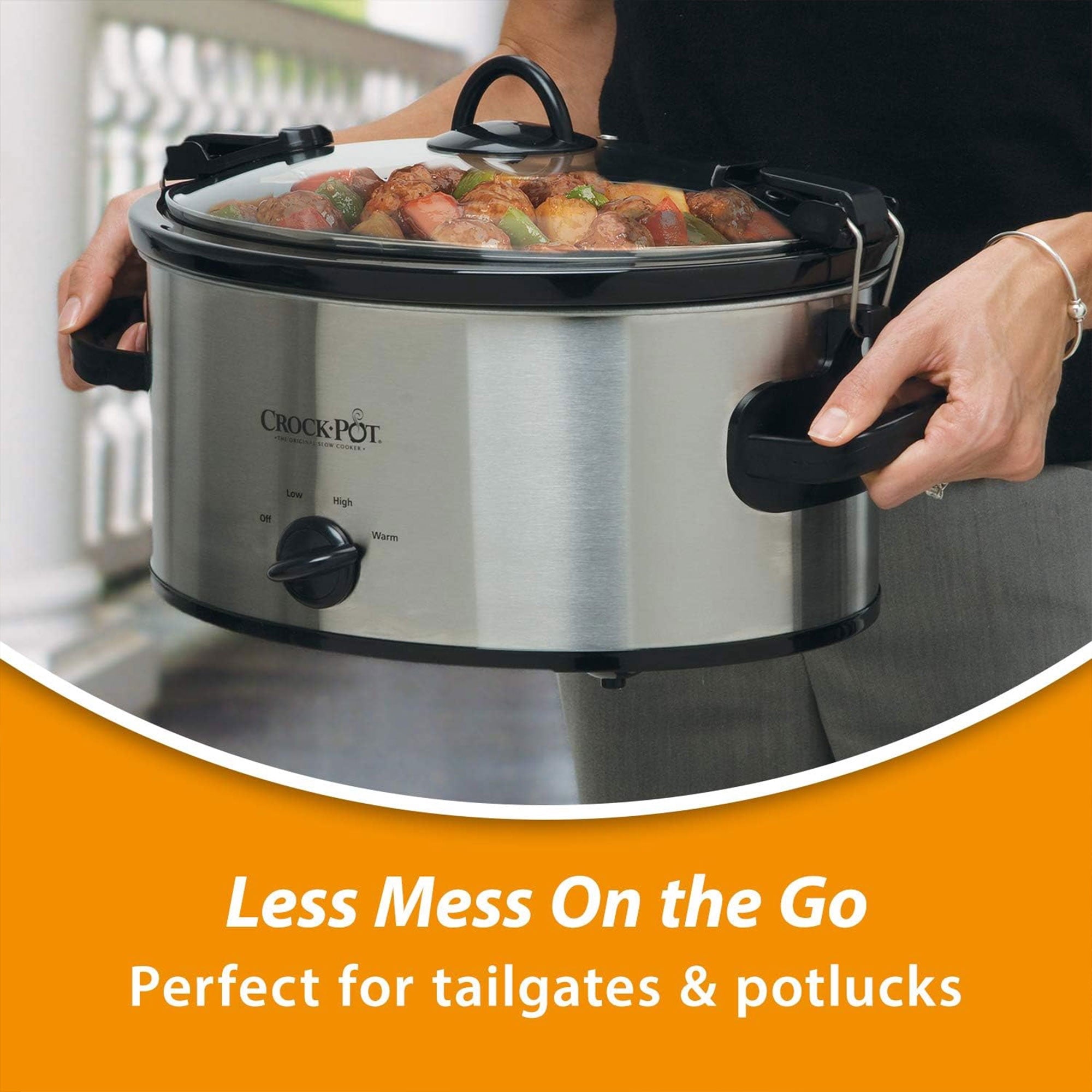 Crock-Pot Cook & Carry 6-Quart Oval Portable Manual Slow Cooker Stainless Steel SCCPVL600S