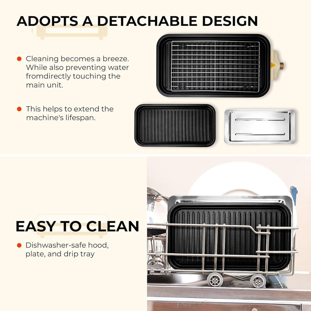 Electric Indoor Grill - 2 in 1 Indoor Grills for Kitchen with Grill Net & Non-Stick Cooking Removable Plate, Temperature Control, Dishwasher Safe, 1500W Smokeless barbecue