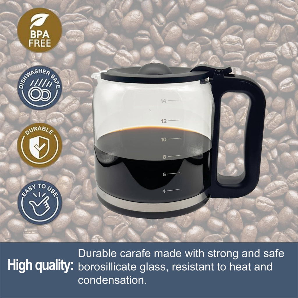 14 Cups Glass Coffee Maker Replacement for Mr. Coffee 14 cups coffee maker BVMC-PC14 - BPA-Free, Food Safe, Heat-Resistant Handle