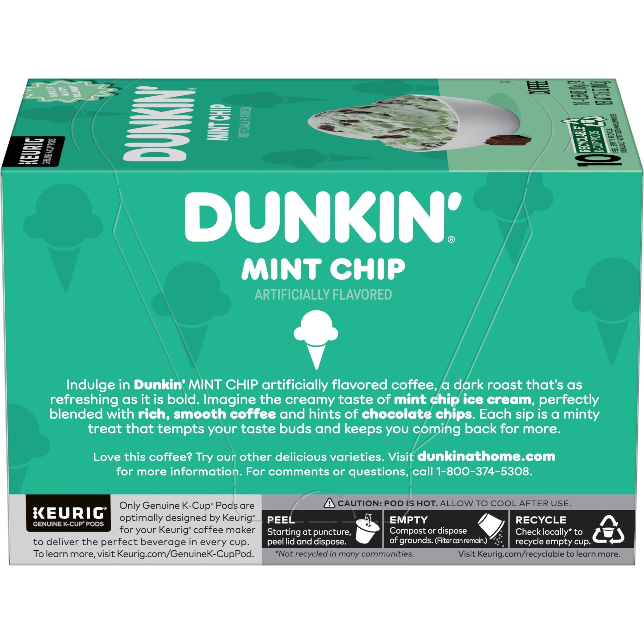 Dunkin’ Mint Chip Artificially Flavored Coffee - Keurig K Cup Pods, 10 Count Box