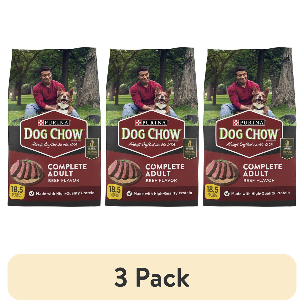 Purina Dog Chow Complete Adult Dry Dog Food for Adult Dogs - Kibble Beef Flavor 18.5 lb Bag - 3-Pack