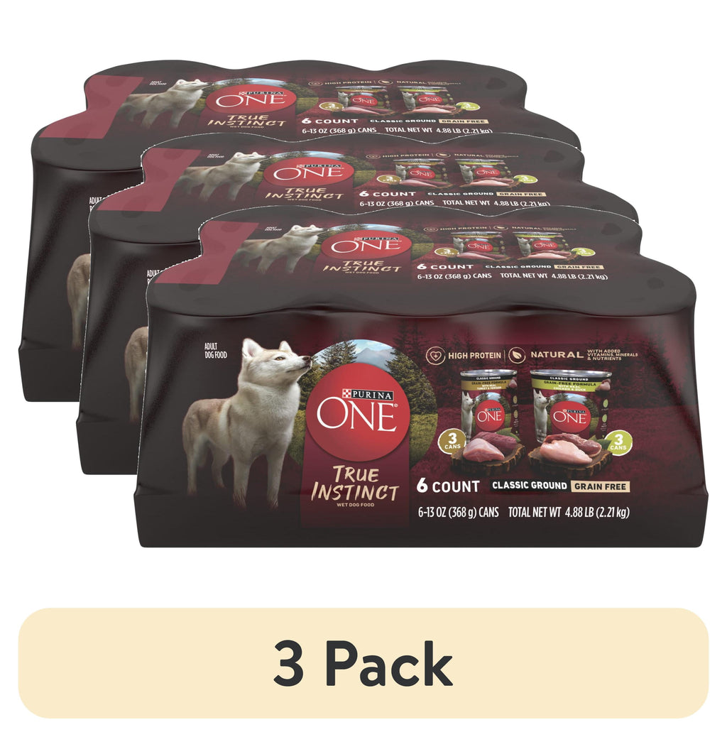 Purina ONE True Instinct Classic Ground Grain-Free Formulas With Real Turkey and Venison - and With Real Chicken and Duck Wet High Protein Dog Food Variety Pack - 3-Pack