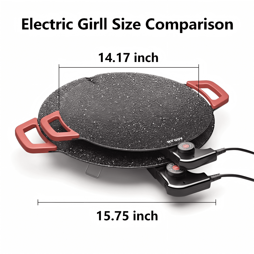 AORAN KITCHEN Indoor Electric Grills - 16in Nonstick Smokeless Griddle for Use, Compact & Versatile Cooking for Steaks, Pancakes, and BBQ