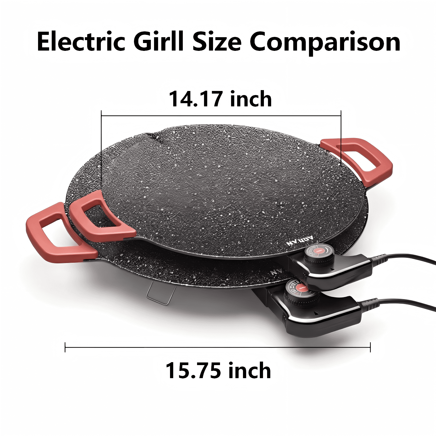 AORAN KITCHEN Indoor Electric Grills - 16in Nonstick Smokeless Griddle for Use, Compact & Versatile Cooking for Steaks, Pancakes, and BBQ