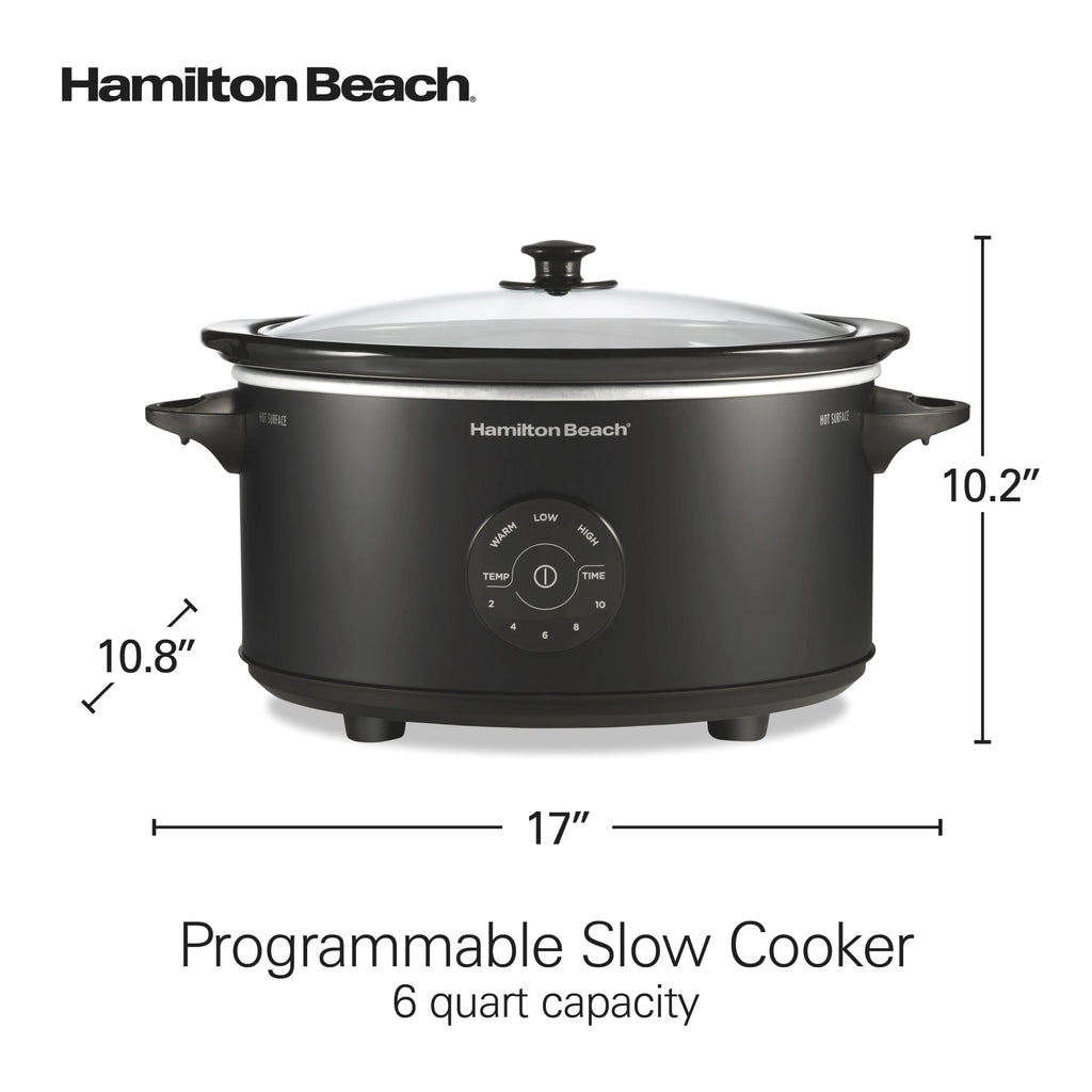 Hamilton Beach 6 Qt Programmable Slow Cooker - Stoneware Crock with Removable Pot, Matte Black