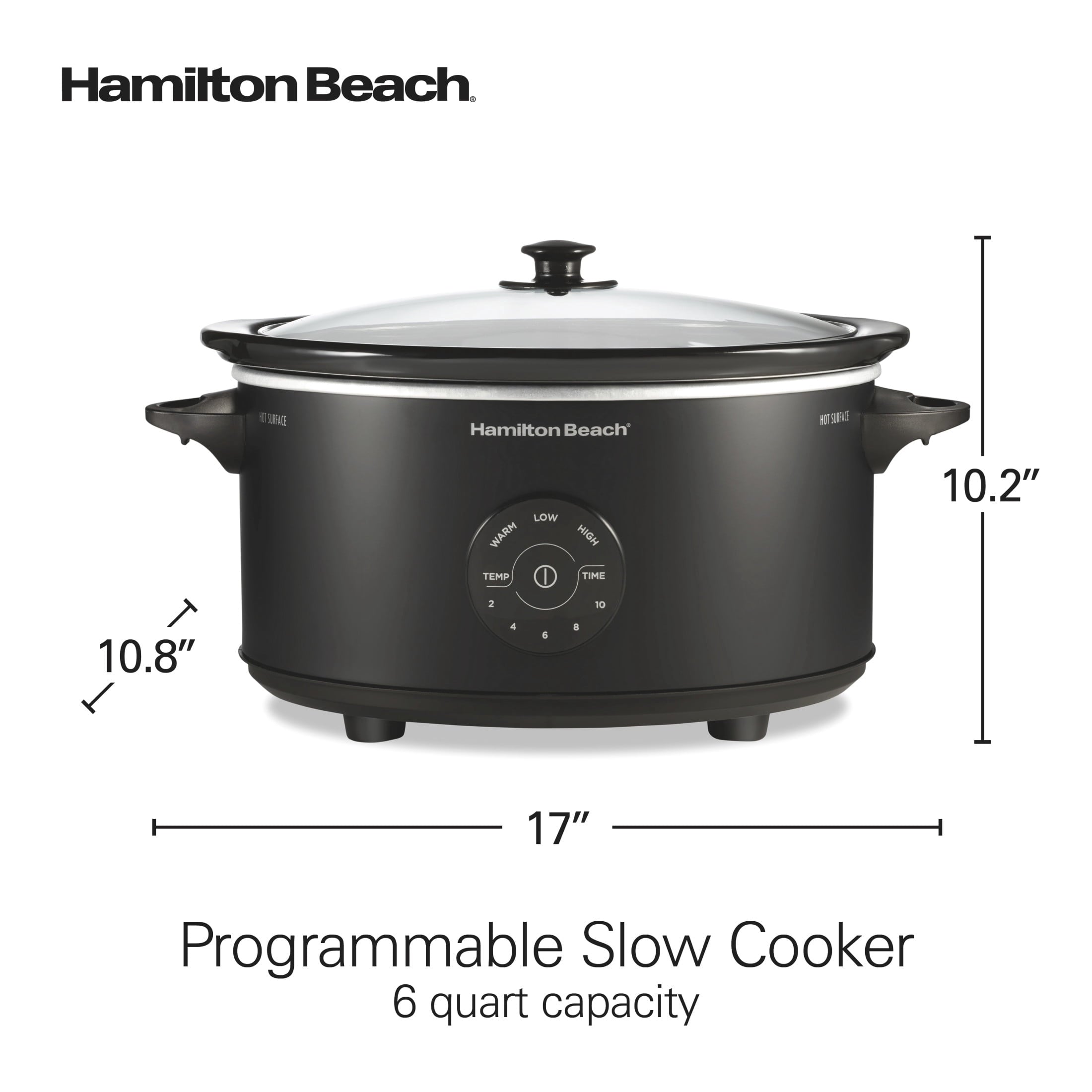 Hamilton Beach 6 Qt Programmable Slow Cooker - Stoneware Crock with Removable Pot, Matte Black