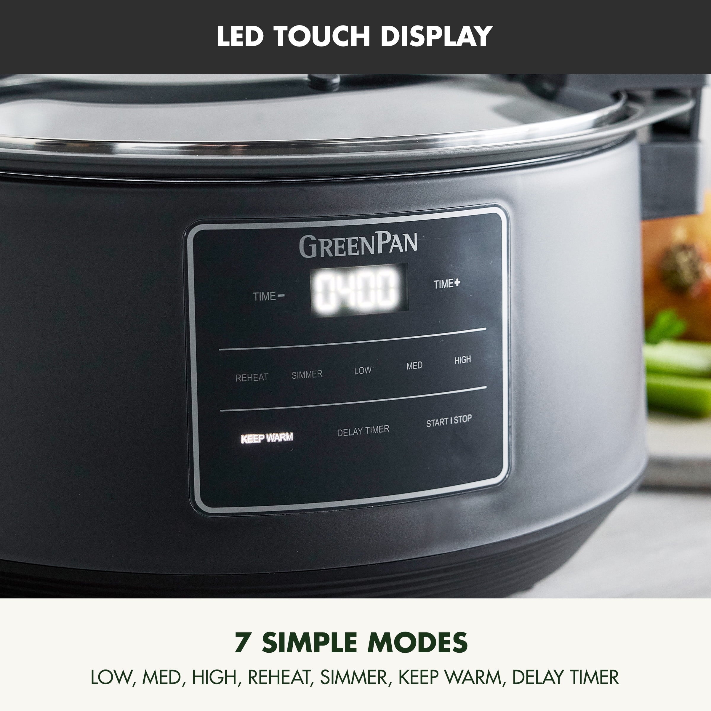 GreenPan 8 Quart Locking Lid Slow Cooker - Healthy Ceramic Nonstick, Graphite