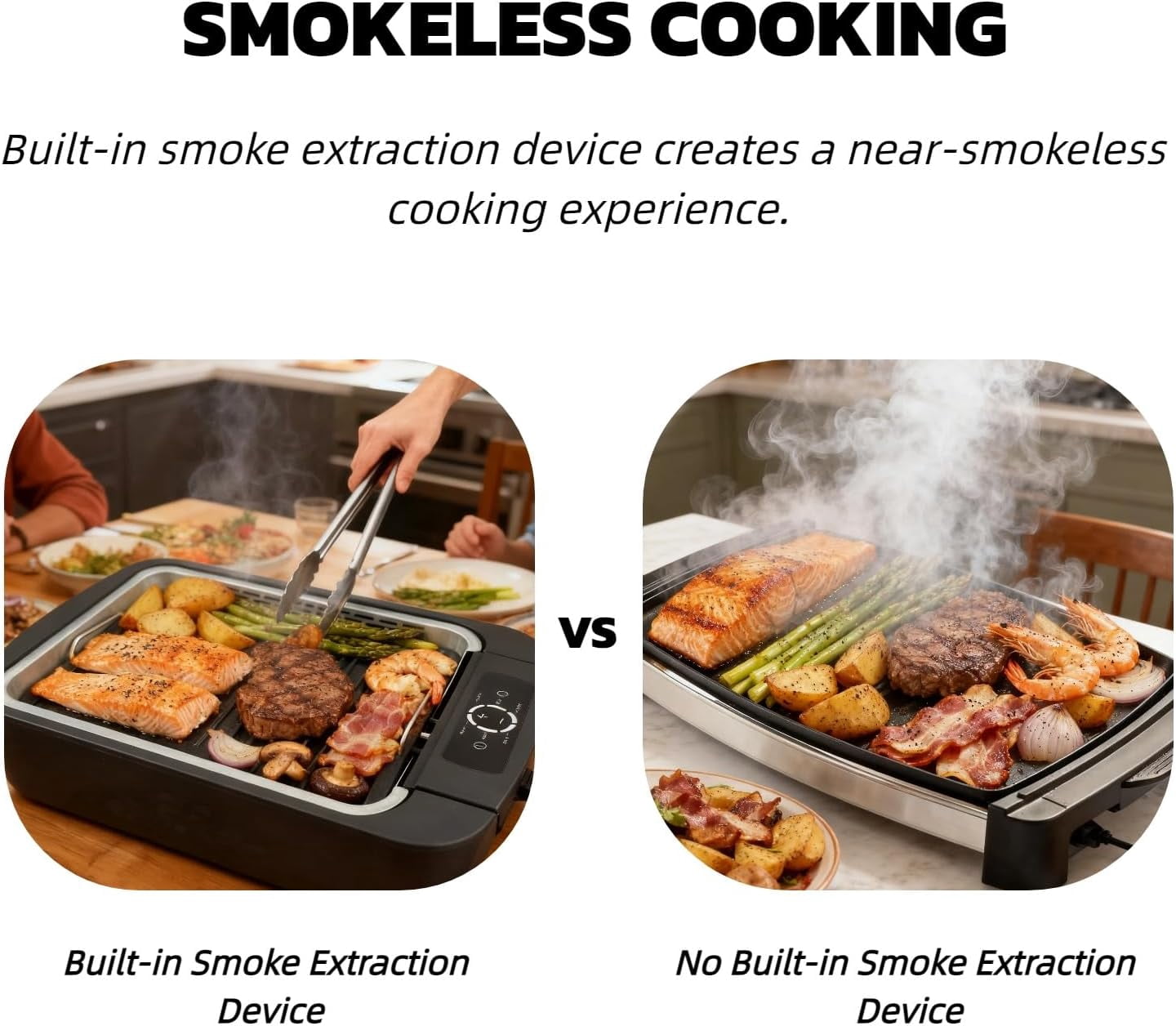 Indoor Smokeless Grill - 1100W Non-stick Table Top Electric Gill for BBQ and Indoor Grilling, 6-Speed Temperature Control Fast Heat Up, Dishwasher Safe, Serves 4-6 people, 16.2x11.2in