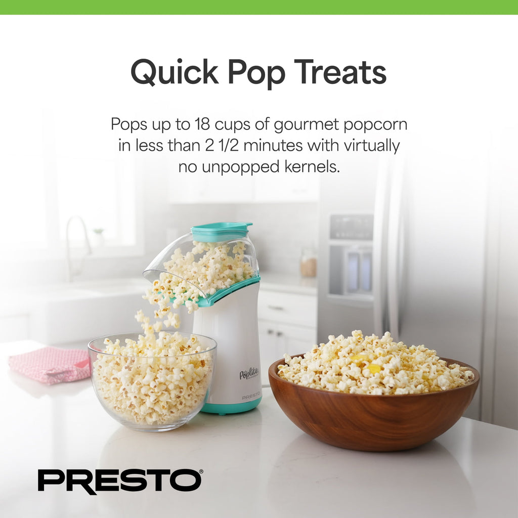 Presto 04869 PopLite Hot Air Popper Popcorn Maker for Home Kitchen - 18 Cups, Aqua/White