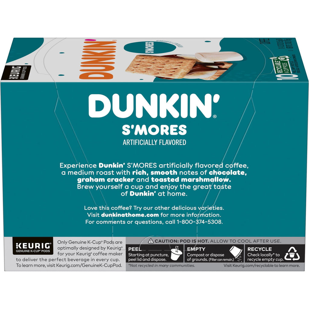 Dunkin’ S’mores Artificially Flavored Coffee - Medium Roast, Keurig K Cup Pods, 10 Count Box