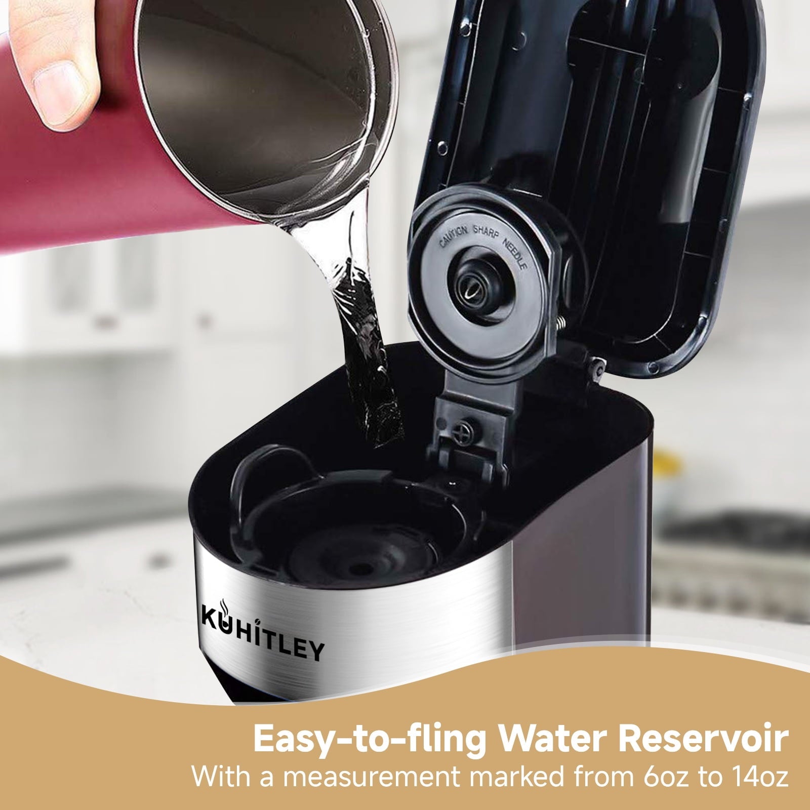 MINI Single Serve Coffee Maker - Instant Coffee Maker One Cup for K Cup & Ground Coffee, Portable Capsule Coffee Machine with 6 to 14oz Reservoir, 90 Seconds Fast Brewing and One Button Operation