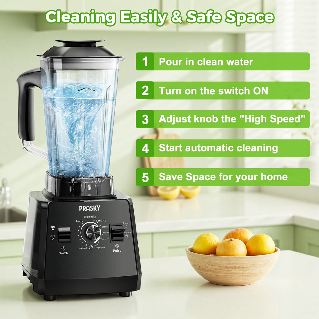 PRASKY Countertop Blender - 2-in-1 Professional Blender, 68oz Capacity 1000W 6 Speeds Blender for Kitchen with 25oz to-go Cup (Black)