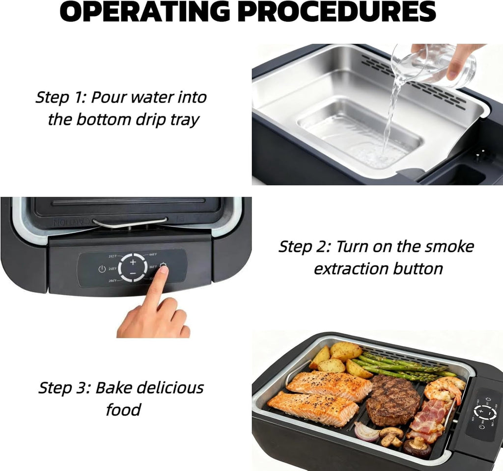 Indoor Smokeless Grill - 1100W Non-stick Table Top Electric Gill for BBQ and Indoor Grilling, 6-Speed Temperature Control Fast Heat Up, Dishwasher Safe, Serves 4-6 people, 16.2x11.2in
