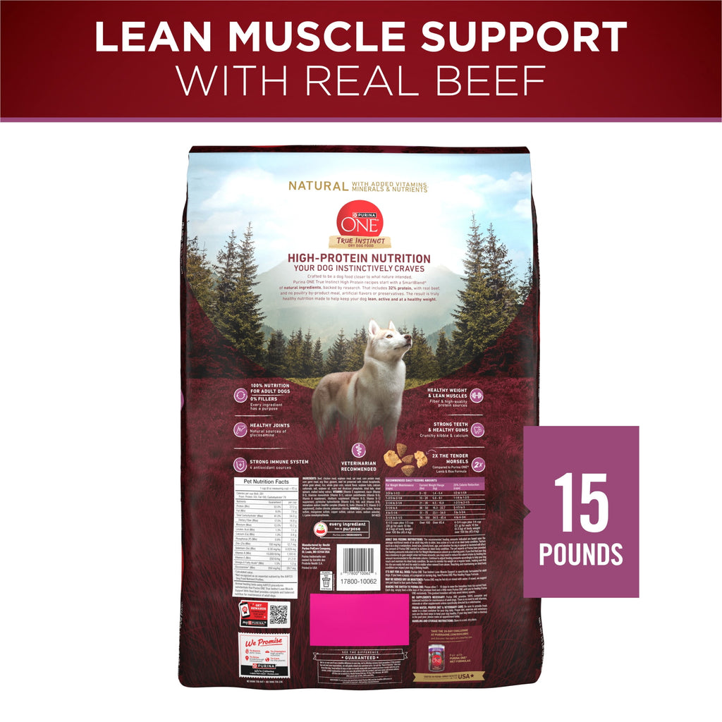 Purina One True Instinct Lean Muscle Support With Real Beef Natural With Added Vitamins - Minerals and Nutrients High Protein Dog Food, 15 lb Bag