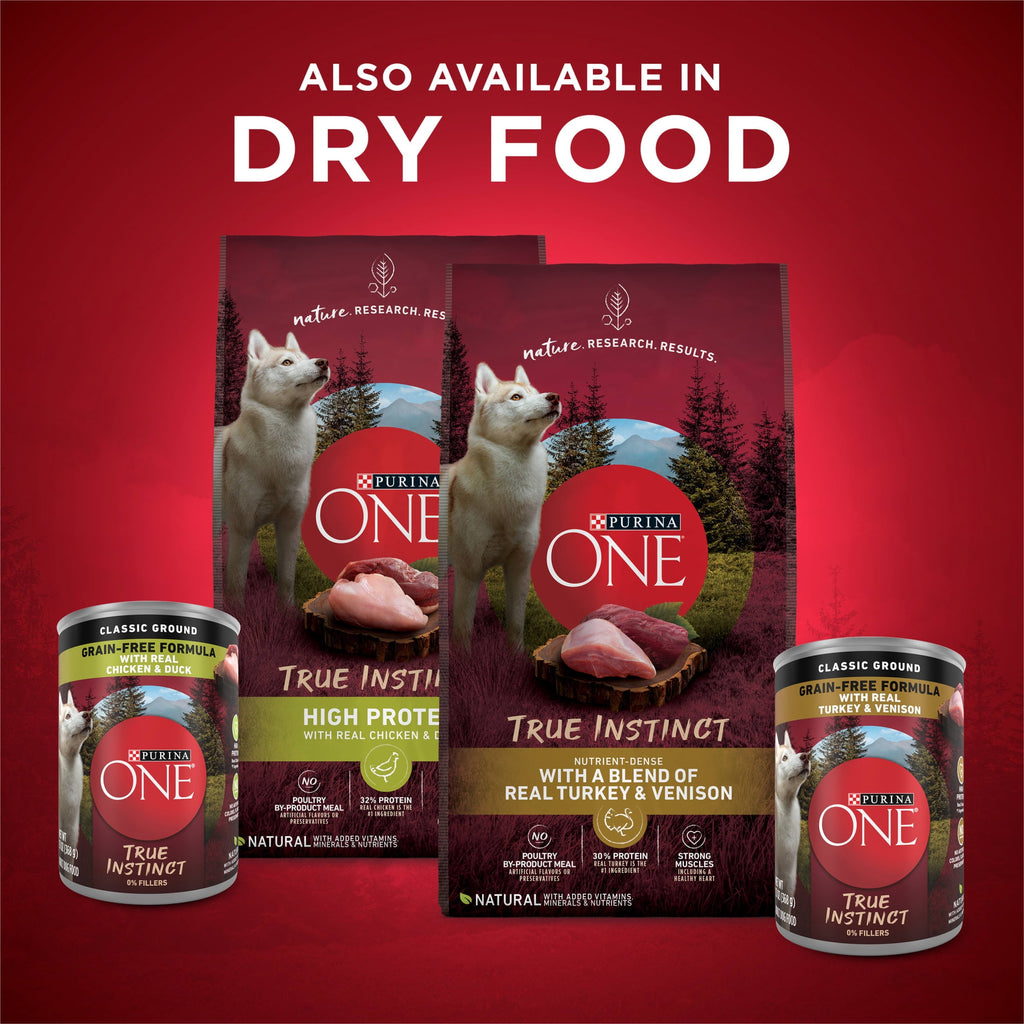 Purina ONE True Instinct Classic Ground Grain-Free Formulas With Real Turkey and Venison - and With Real Chicken and Duck Wet High Protein Dog Food Variety Pack - 3-Pack